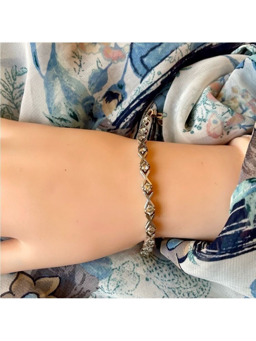 Sterling Silver 925 Tennis Bracelet, White Sapphires, “X” Links, Double …